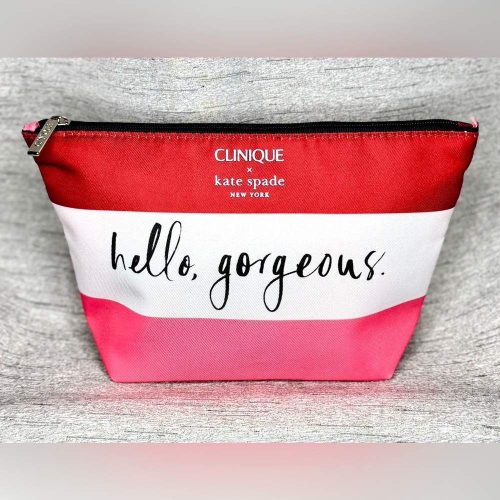Kate Spade x Clinique collab - Red, Pink & White Cosmetic Bag / Makeup - 9.5”x6”